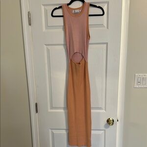 Petal & Pup Orange and Pink Sleeveless Bodycon Midi Dress